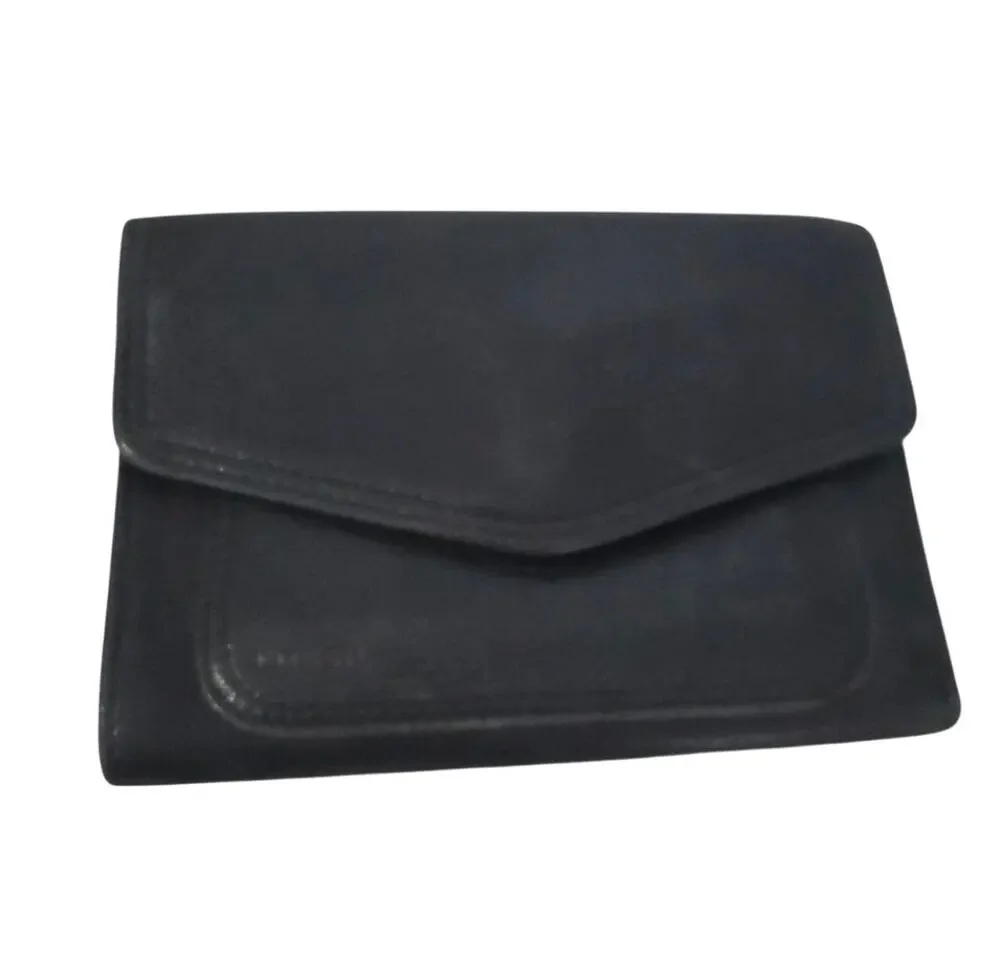 Vtg Fossil Black Genuine Leather Trifold Wallet Zip Pouch